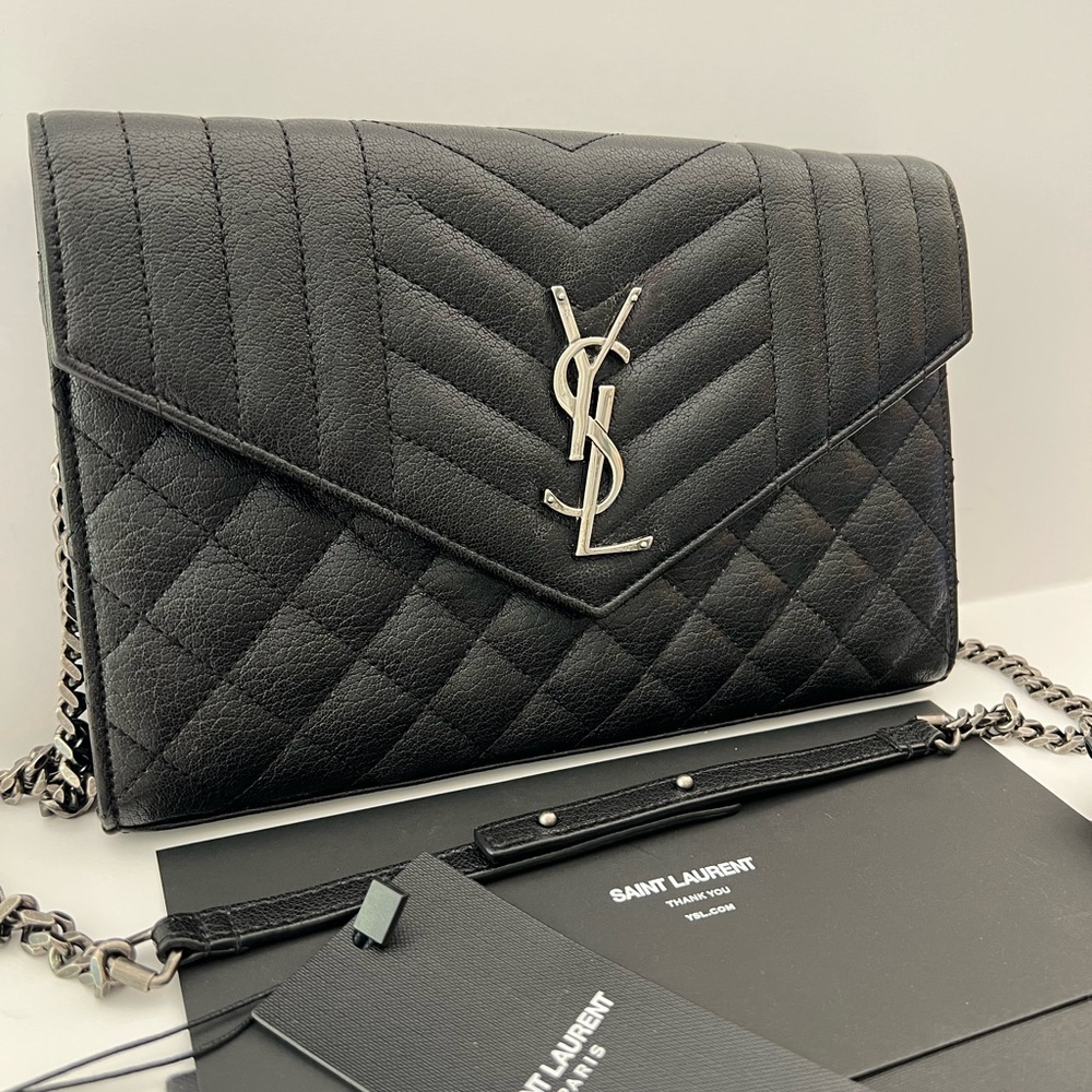Saint Laurent Black Triquilt Matelasse Crossbody Bag
